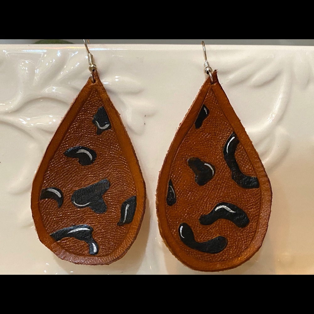 Leather hand tooled earrings